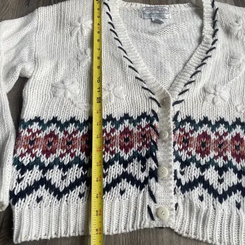 Vintage Nuggets Cream Fair Isle Knit Flowers Vneck Cardigan M Cottagecore 90s Size M