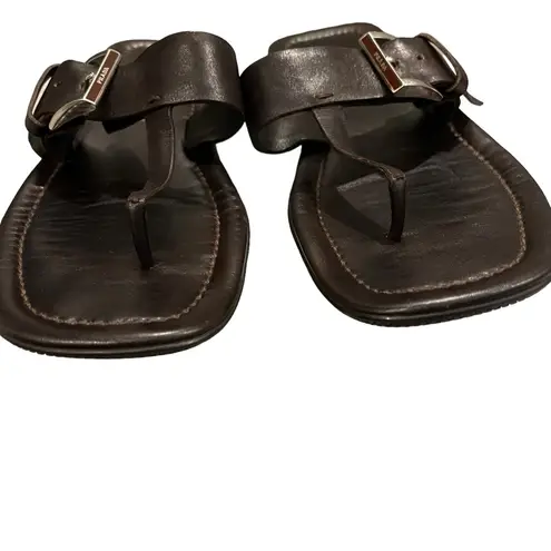 Prada Vintage  Toe Post Brown Leather Sandals, Sz 36.5