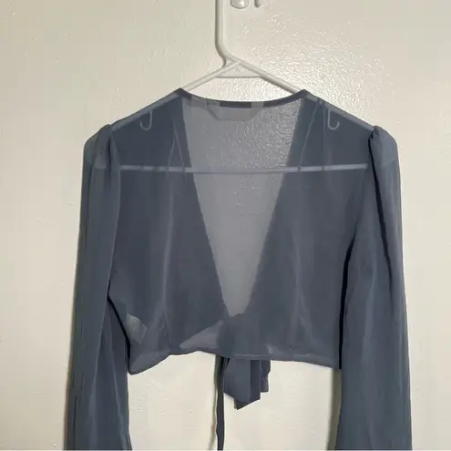 Glassons Cropped Chiffon Top Blue Gray Sheer 8