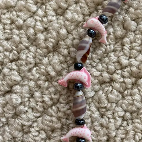 Pink Dolphin Seashell Necklace Beaded Necklace Spin Closure Beach Boho EUC