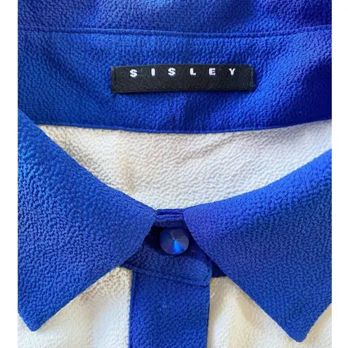 Sisley Sleeveless Cream Contrast Blue Trim Button Dressy Y2K Top