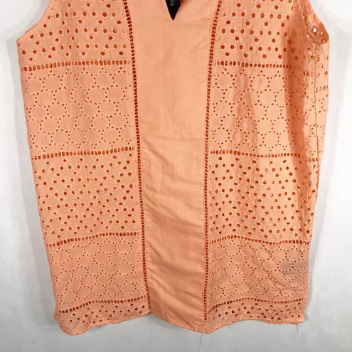 August Silk Medium Top Orange Peach Eyelet Embroidered Sleeveless Tunic 840