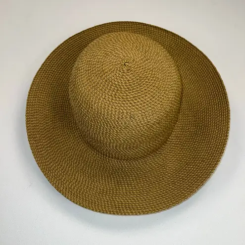 Eric Javits Classic Bucket/Cloche Hybrid Woven Raffia Sun Hat Wide Brim Camel Tan