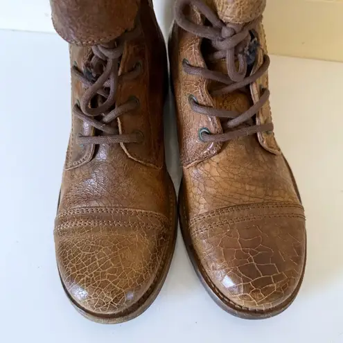 All Saints Damisi Combat Boots Womens Size 38 Brown Leather Buckle Biker Buckle