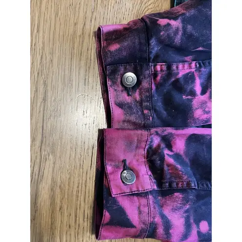 H&J Women Size 1X Water Color Print Denim Jean Jacket Artsy Buttons Cotton City