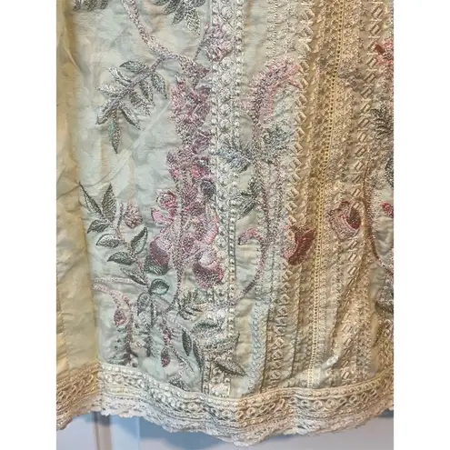 Sapphire Kurta Womens XS Yellow Embroidered Cotton Blouse Long Sleeve Party Wear