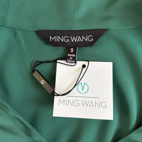 Ming Wang NWT Button Down Emerald Green Tie Long Sleeve Blouse