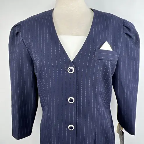NOS Vtg 80s Sz 14 Pinstripe Tuxedo Dress Shoulder Pads USA Made Sears Navy White Blue