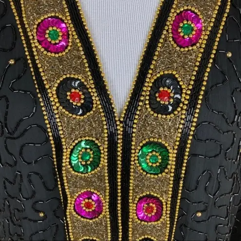 Laurence Kazar Vintage Black Beaded Blazer Size XL