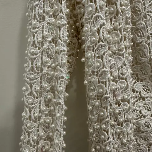 None VTG Ivory Beaded Lace Cardigan Pearl & Sequin Embellished Party Bridal NYE Glam
