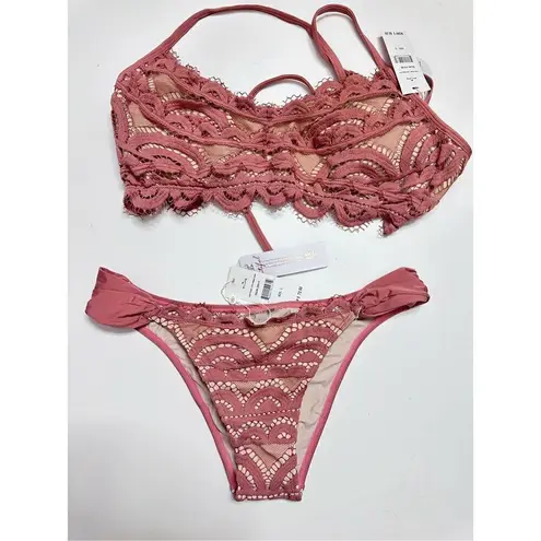 PilyQ New. dusty rose lace bralette bikini set. D-cup/L-teeny