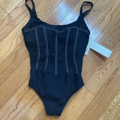 Gottex Splendid One-Piece Swimsuit black white trims slimming siluet Sz 12