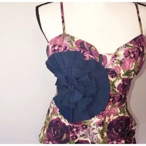 Twelve By Twelve  Los Angeles Floral Dress Size M Pink Purple Rosette Blue Tulle