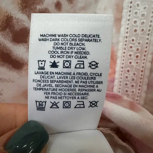 Lands' End Womens Cotton Poplin Split Neck Dress White Burst Tie Dye Sz Small Pink