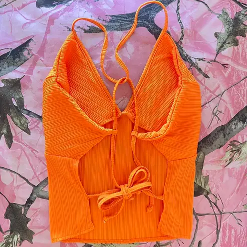 frankie's bikinis orange tie open back summer tank top