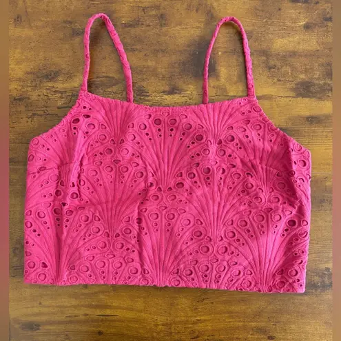 ANDIE NWT The Santiago Crop Top Size L Pink Eyelet 100% Cotton Back Tie