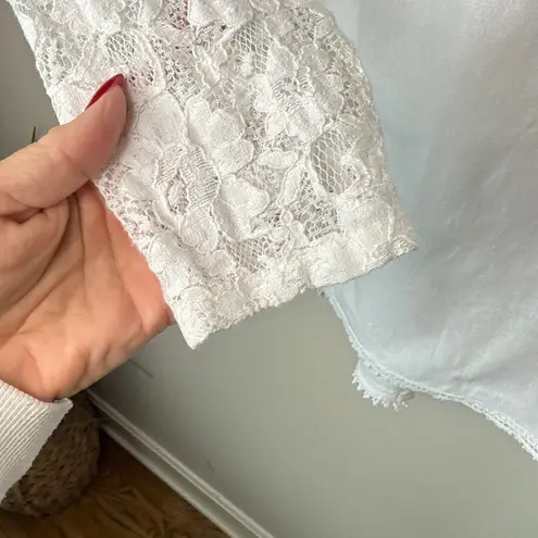 Lungo L'Arno Made In Italy 100% Linen Small Long Sleeve Lace Top Blouse Pintuck White