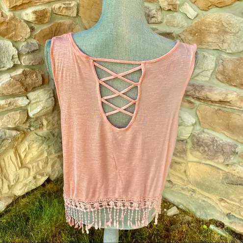 E & M Tank Top With Fringe Orange Size L