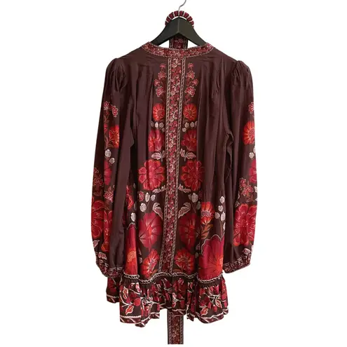 Farm Rio  Gigi Tapestry Button Front Mini Dress Brown Floral Print Size Medium thumbnail 5