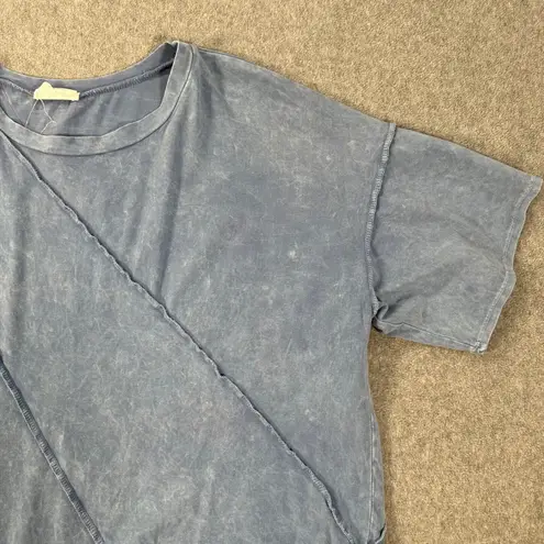 Fantastic Fawn Acid Wash Short Sleeve Tee Shirt Women Small Blue Stitched Detail