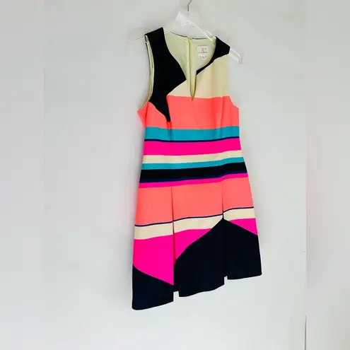 Julie Brown Harlyn Striped Neon Colorblock Fit & Flare Sleeveless Dress Size 8
