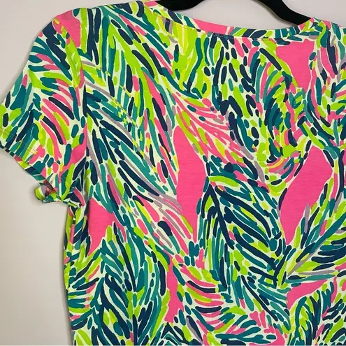 Lilly Pulitzer  Multi Sea Turtle Soiree V-Neck Short Sleeve Cotton T Shirt Small