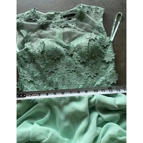 City Triangles Vintage  Long Green Mint Dress Prom White Stones Women’s Sz 3