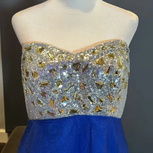 Women’s Blue Full Length Sparkly Tulle & Sequined Prom Party Dress Size L NWT Size L