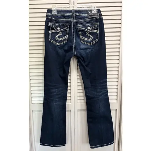 Silver Jeans NATSUKI Flap Bootcut Dark Wash Low Rise EmbroideryGems Size 29x31