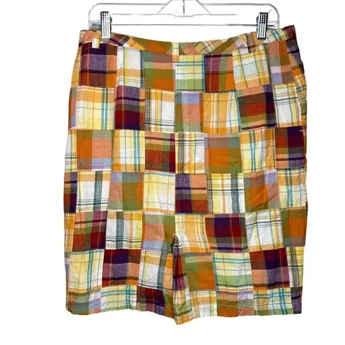 Pendleton  Skirt Womens 12 Orange Yellow Madras Plaid Patchwork Pencil Straight