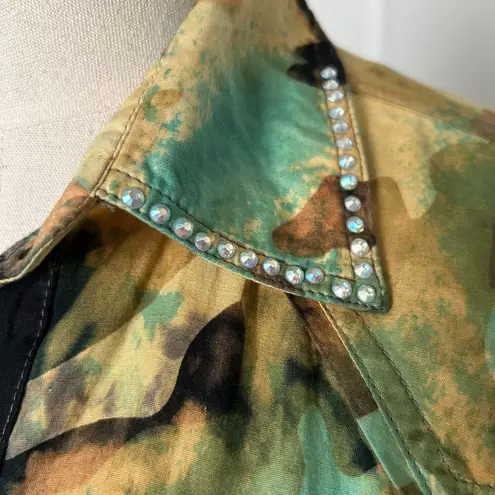 A Rare Bird Long Sleeve Cotton Mini Dress in Camo with Embellishments Size Small Green