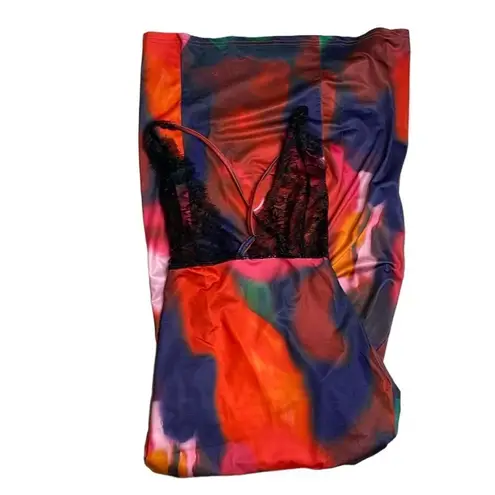 New Tie Dye and Lace Maxi Dress Large Black