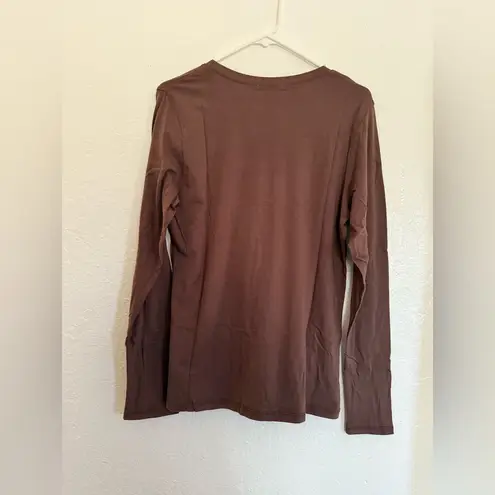 Active Basic Women’s Blouse Brown Round Neck Long Sleeve Top Shirt Size 1XL NEW