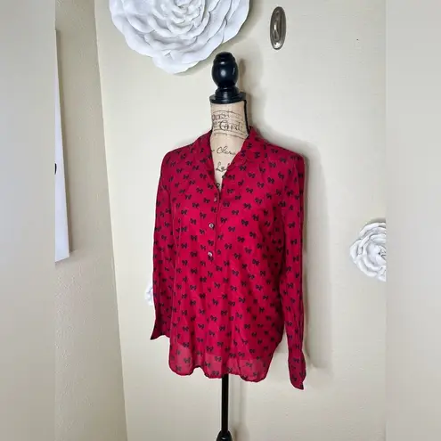 J.Crew NTM: Red & Navy Blue Bow Print Silk Blend Blouse Size 12