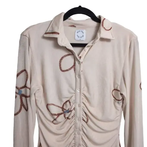 With Jean Andy Dress Chalk and Flowers Cream Floral Ruched Long Sleeve Mini S