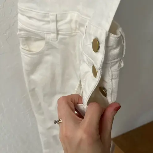 We Wore What SSO BY Danielle Second Skin Overalls White Denim Overalls Gold