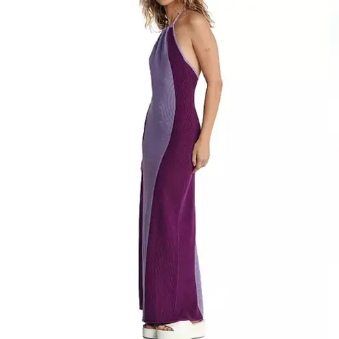 Charlie Holiday  Monica Cotton Halter Maxi Dress Purple Knit size US 6 AU 10