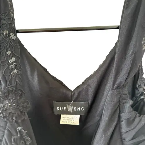 Sue Wong Vintage Black Beaded Ruched Dress
