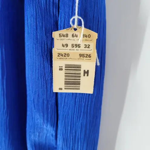 VTG Womens Jumpsuit M Shiny Royal Blue Shirred Button Belted Sleeveless Keyhole Size M