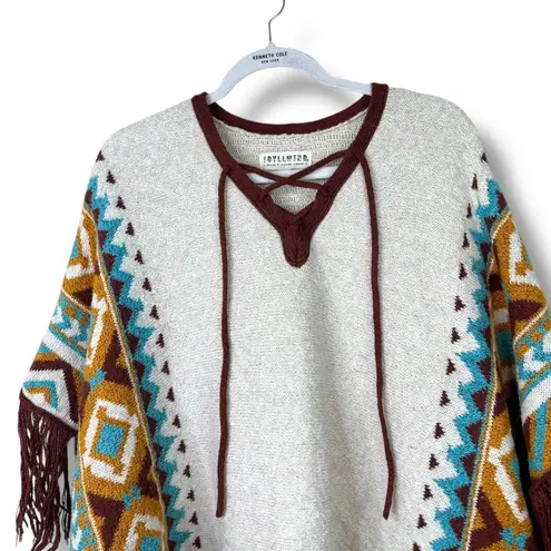 Idyllwind Miranda Lambert Southwestern Oatmeal Aztec Fringe Bootcut Knit Poncho Brown Size M