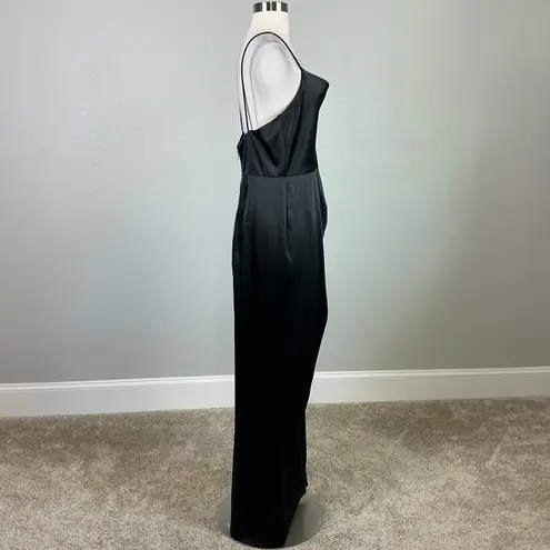 Betsy and Adam Satin Sleeveless Thigh Slit Column Evening Gown Black Size 12 Dress