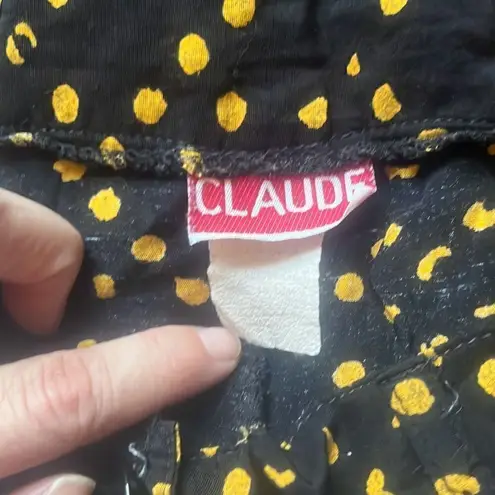 Claude Womens Small Vintage 1990s Black Yellow Polka Dot High Rise Flowy Shorts