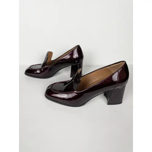 Aquatalia Burgundy Michelle Patent Leather Loafer Pumps Block Heel Women's 10