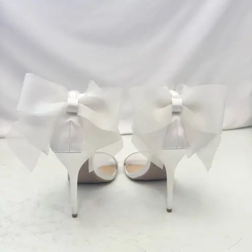 Lulu’s Ayanna White Satin Bow Ankle Strap Heels Sandals Wedding Shoes Size 10