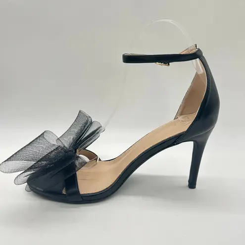 Allegra K Heels Sandals Women 8 Black Mesh Bow Pointed Toe Slip On Dressy New