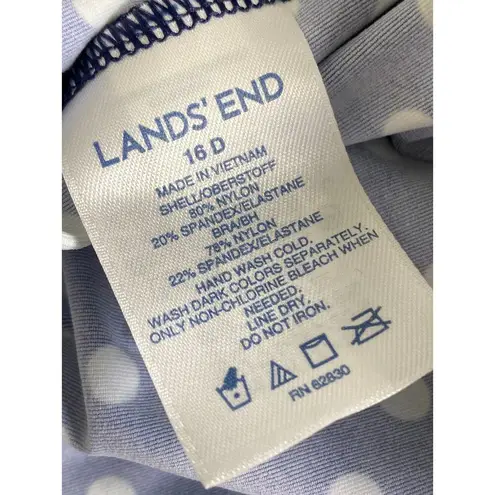 Lands End Polka Dot High Neck Tankini Swim Skirt Set 16 Top Size 16D Blue White
