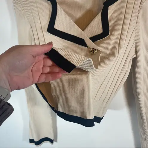 English Factory Anthropologie Cream and Black Collared Cardigan Jeweled Buttons