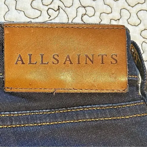 ALL SAINTS Mast Exposed Button Fly Skinny Ankle Dark Blue Stretch Jeans Sz 25