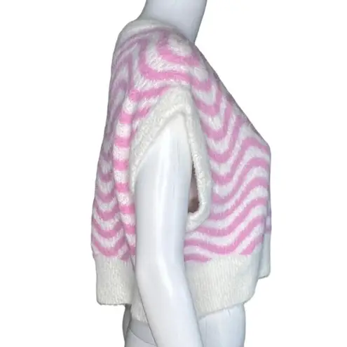 Kendall & Kylie Sweater Womens Small White Pink Stripe Vest Fuzzy Edgy Preppy