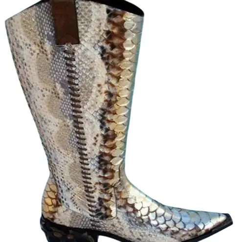 Donald Pliner Western Hand Painted Python Metallic Leather Boot Shoe NIB $1500 Gold Size 5